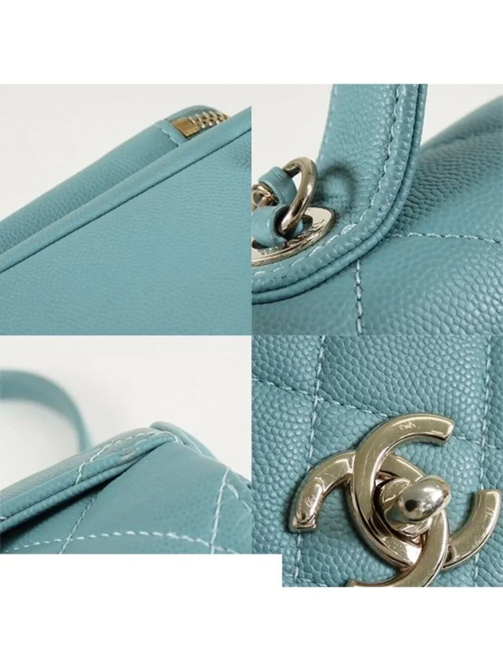 Chanel Affinity Small Pale Blue Gold Caviar Leather 2-Way Shoulder Bag
